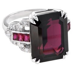 Extraordinary Art Deco Style 16.9 Ct. Rhodolite with Ruby and Diamond Ring
