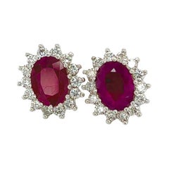 Boucles d'oreilles en or 14 carats avec diamants et rubis naturel certifié TCW de 4,04 carats