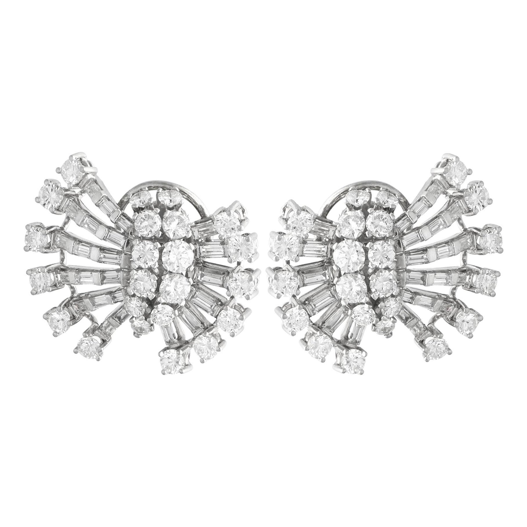 Vintage Art Deco 5.16ct Diamond and Platinum Earrings, Circa 1950