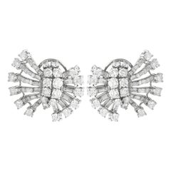 Retro Art Deco 5.16ct Diamond and Platinum Earrings, Circa 1950