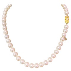 Mikimoto Estate Akoya Pearl Gold Necklace 8.5 mm IGI Certified