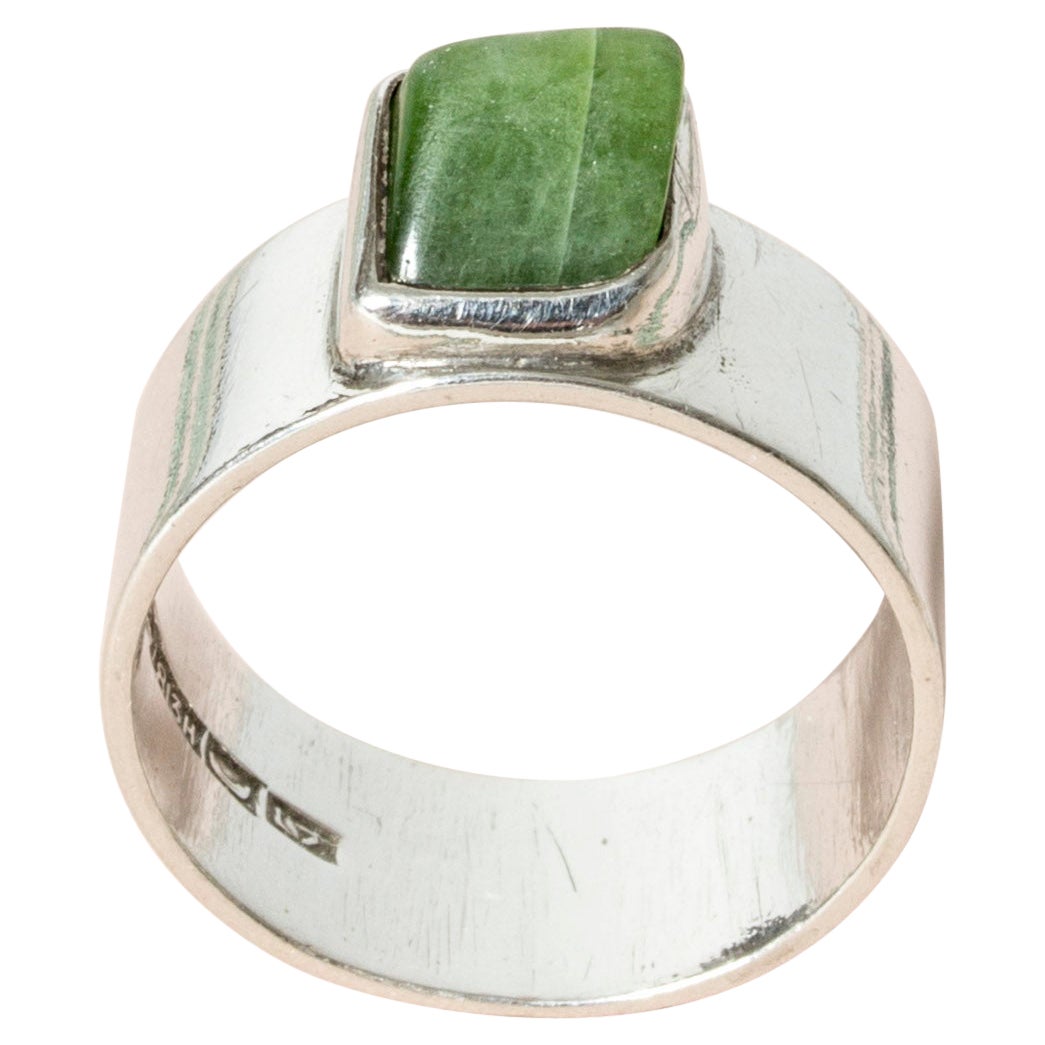 Silver and Aventurine Ring from Hopeateos Oy, Finland, 1964