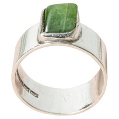 Retro Silver and Aventurine Ring from Hopeateos Oy, Finland, 1964