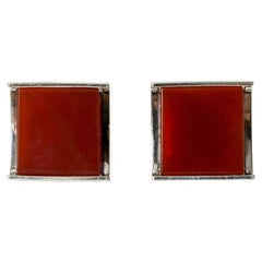 Silver and Carnelian Cufflinks by Elis Kauppi, Finland, 1964