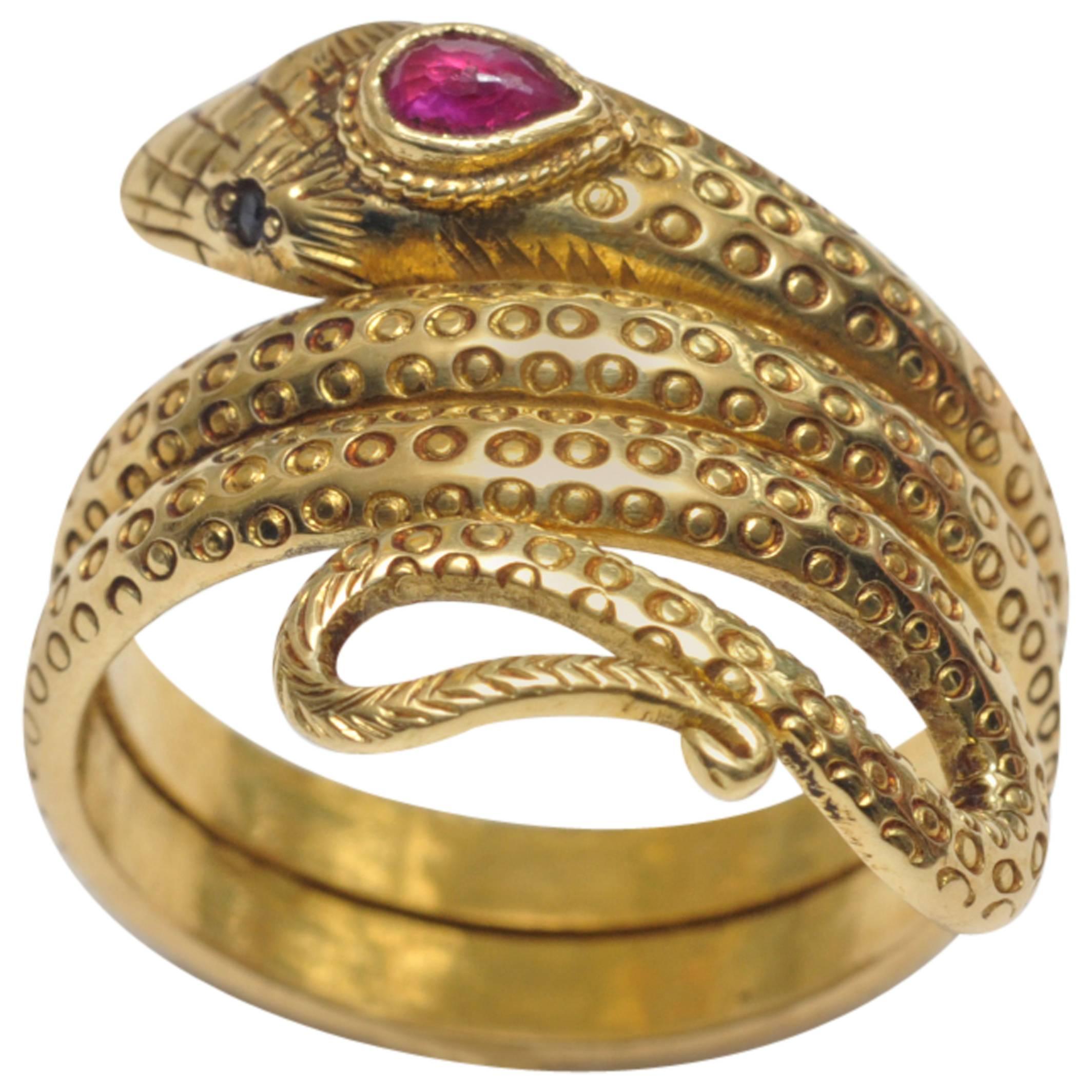 Bague serpent or rubis saphir