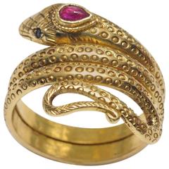 Ruby Sapphire Gold Snake Ring