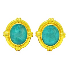 Elizabeth Locke Mother Pearl Venetian Glass 19 Karat Gold Intaglio Earrings