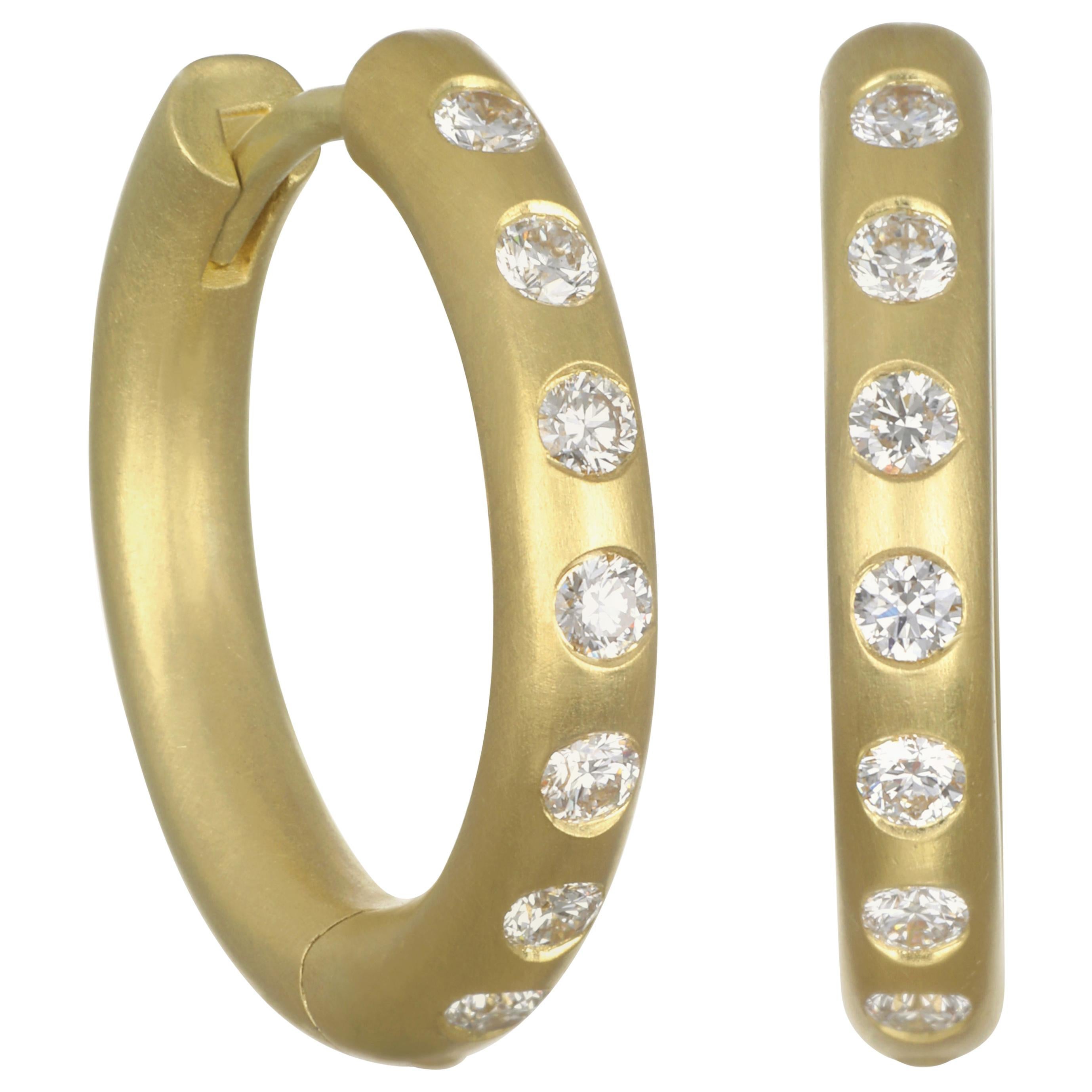 Faye Kim 18 Karat Gold Hinged Hoops with Diamonds