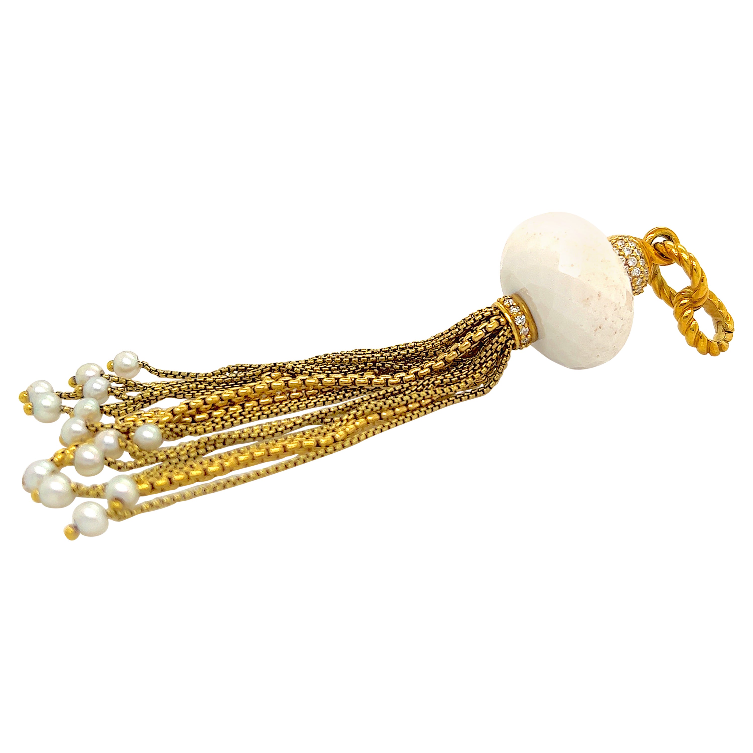 David Yurman Tassel Pendant Diamonds & Pearl White Onyx 18k Yellow Gold