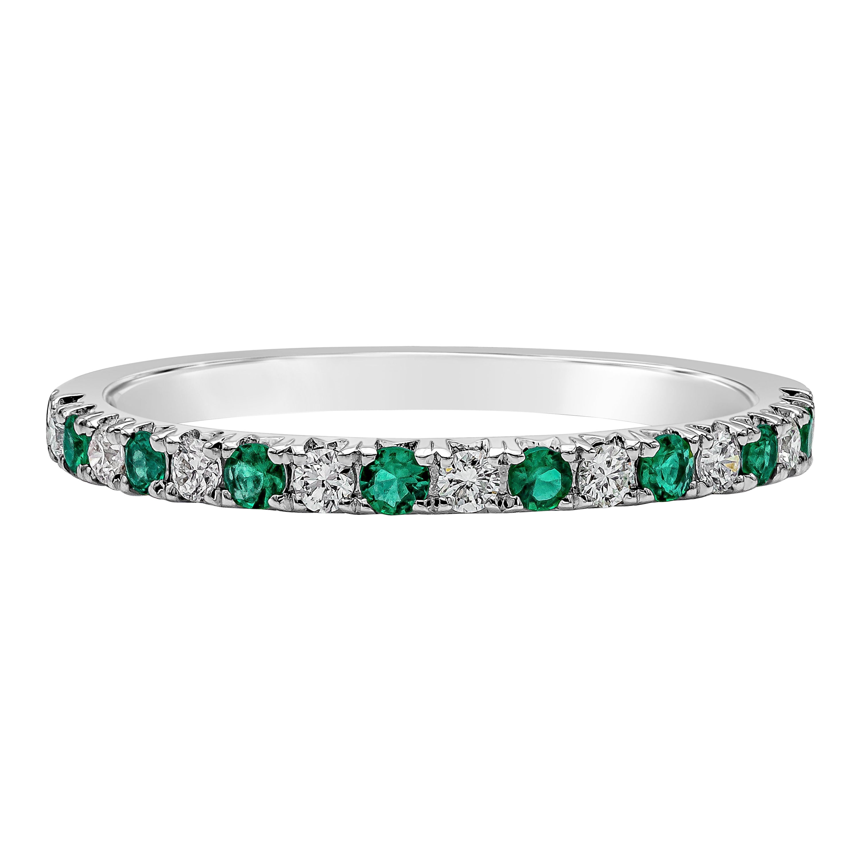 Roman Malakov 0.28 Carat Alternating Green Emerald and Diamond Wedding Band  For Sale