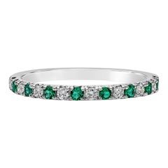 Roman Malakov 0.28 Carat Alternating Green Emerald and Diamond Wedding Band 