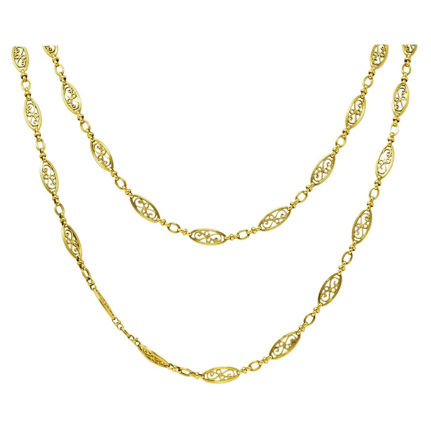 1840's French Victorian 18 Karat Yellow Gold Filigree Antique Chain at ...