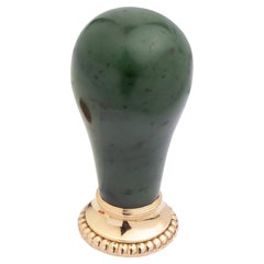 Antique Russian 'Imperial Period', Nephrite Jade, Gold and White Chalcedony Desk Seal