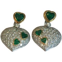 Harry Winston Emerald Diamond Two Color Gold Heart Earrings