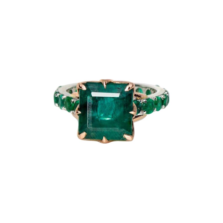 *Sales* IGI 14K 5.69 Ctw Zambia Emerald Antique Art Deco Style Engagement Ring For Sale