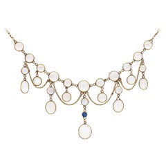 Edwardian Moonstone and Sapphire 9ct Gold Festoon Necklace Circa 1905