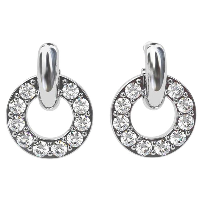 Platinum and Silver Diamond Hoop Dangle Earrings