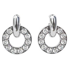 Platinum and Silver Diamond Hoop Dangle Earrings