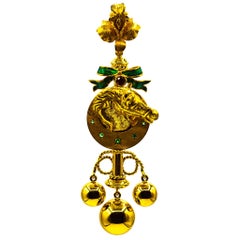 Art Nouveau Style Emerald Enamel Yellow Gold "Horse" Pendant Necklace