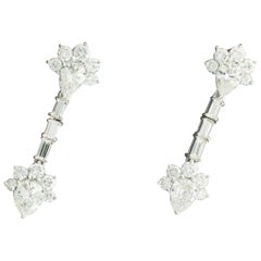 Vintage Dangling Diamond Platinum Earrings Circa 1950's 4.20 cts. Total Weight