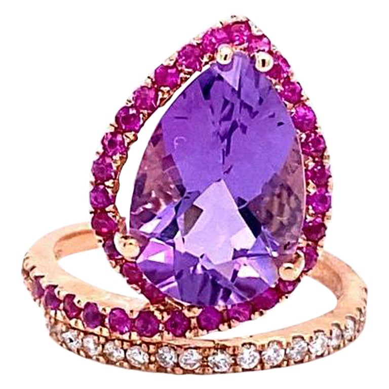 5.49 Carat Amethyst Pink Sapphire Diamond Rose Gold Cocktail Ring For Sale