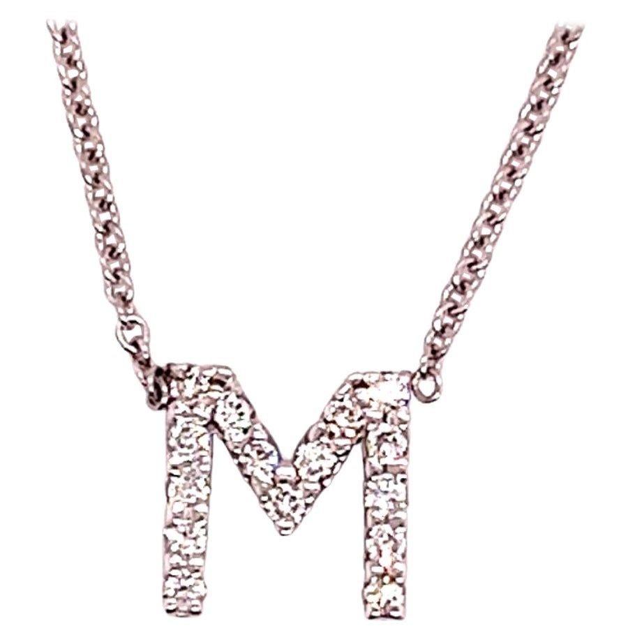 Diamond Letter "M" Pendant Necklace 14k Gold 0.19 TCW Certified For Sale