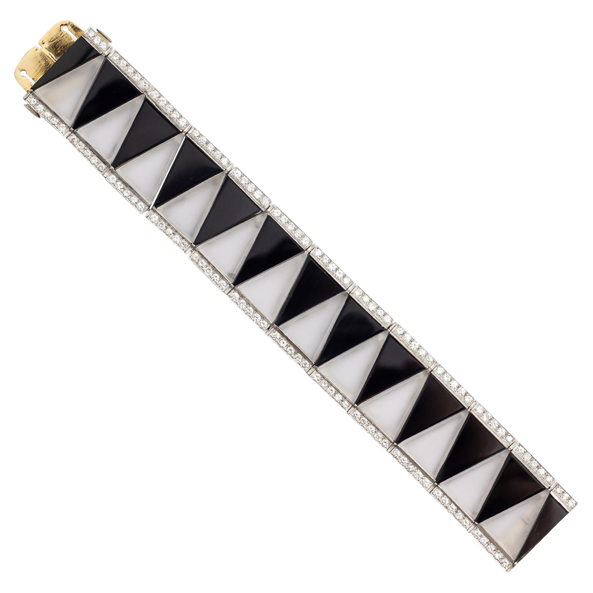 Platinum, Onyx, Rock Crystal & Diamond Art Deco Style Bracelet For Sale