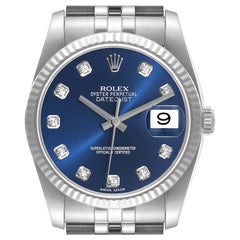 Rolex Datejust 36 Steel White Gold Blue Diamond Dial Mens Watch 116234