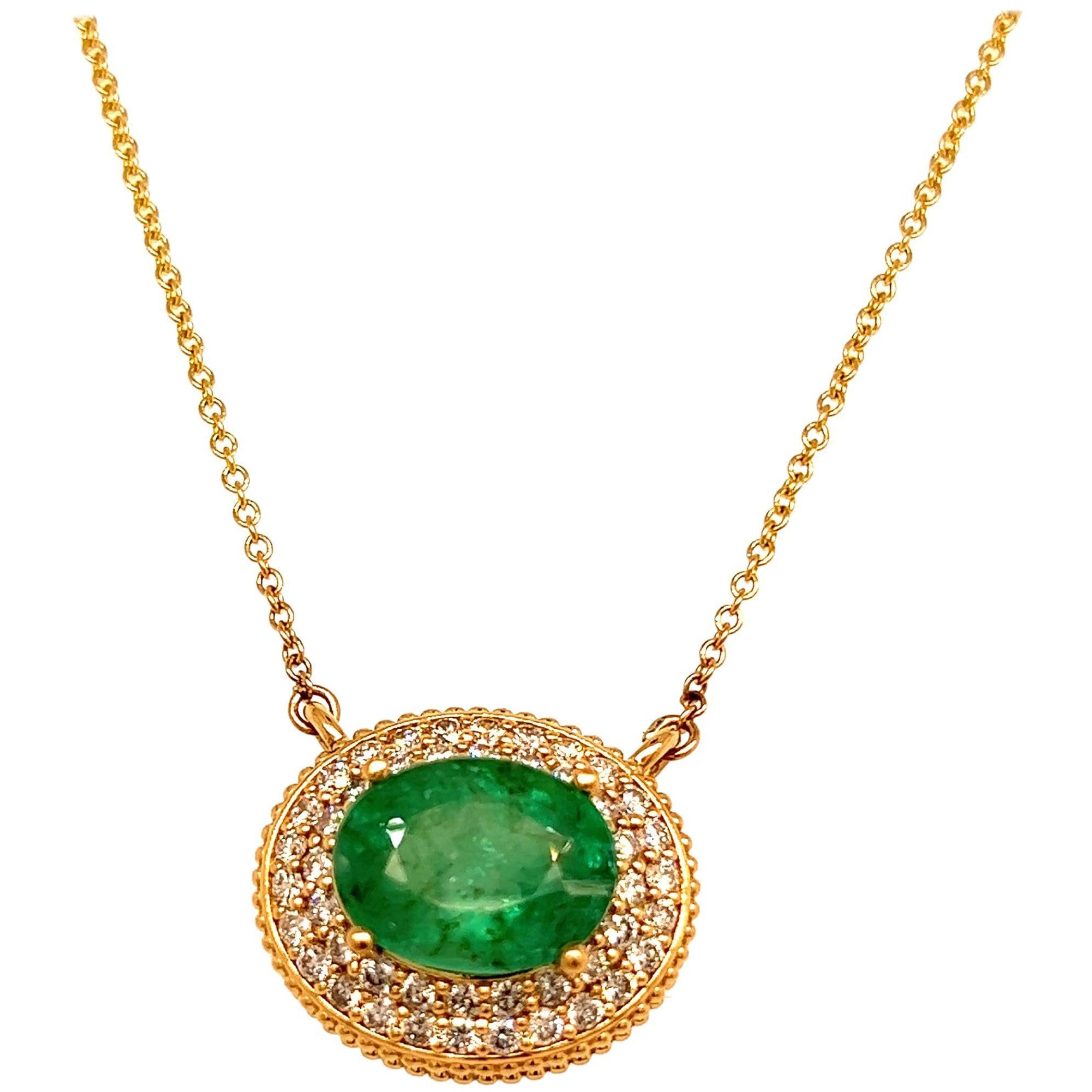 Natural Emerald Diamond Necklace 14k Gold 6.29 Tcw Certified