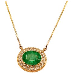 Natural Emerald Diamond Necklace 14k Gold 6.29 Tcw Certified