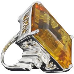 Art Nouveau Citrine Diamond Gold Ring 3