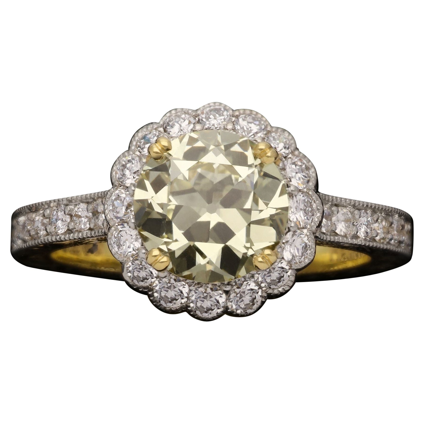 Hancocks 1.62ct Old European Brilliant Cut Diamond Ring with Diamond Halo For Sale