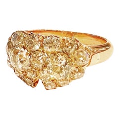 Retro Two Hearts 18k Yellow Gold, Rose Cut Diamonds Bridal Engagement Ring