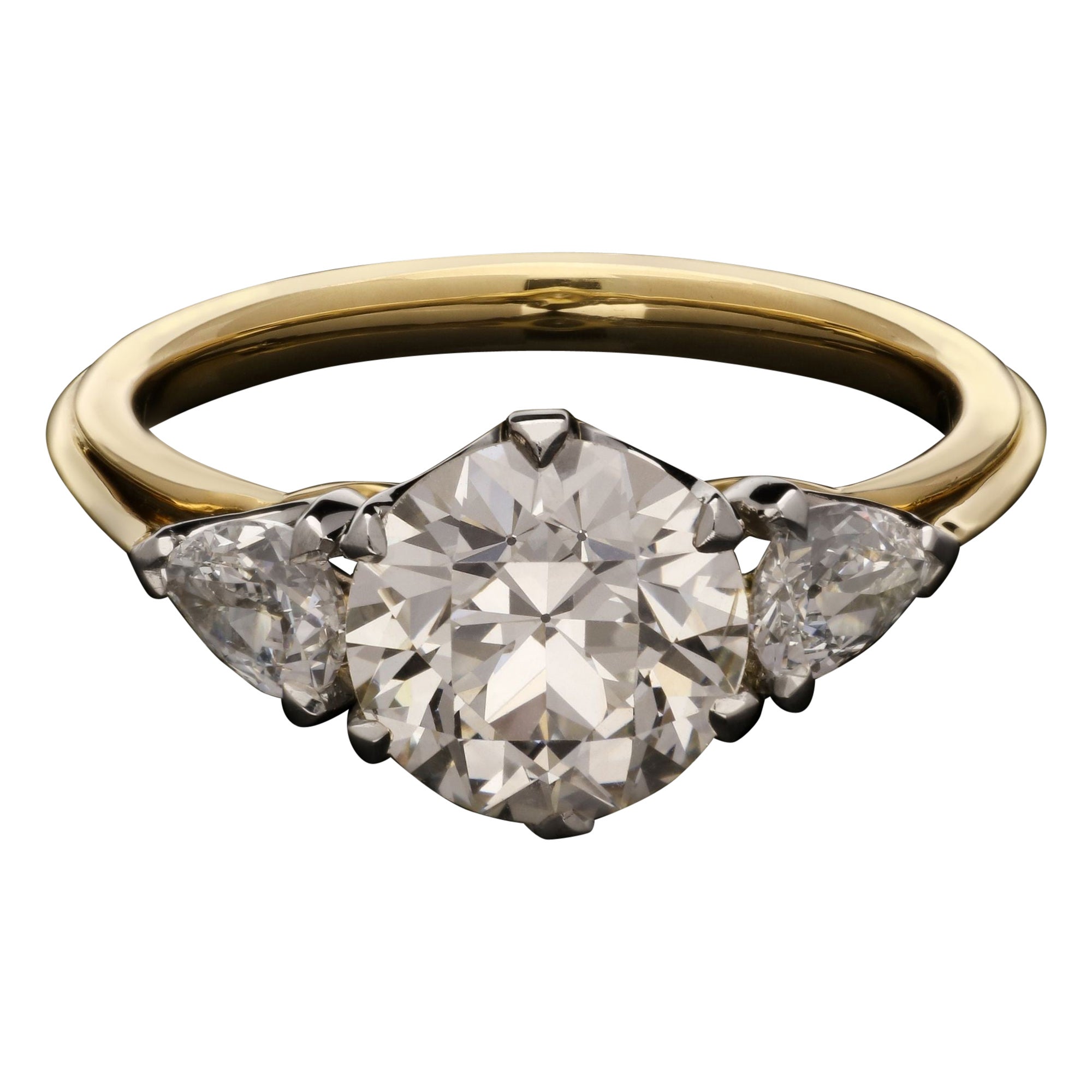 Hancocks 1.92ct Old European Cut and Pear Shape Diamond Ring Contemporary For Sale