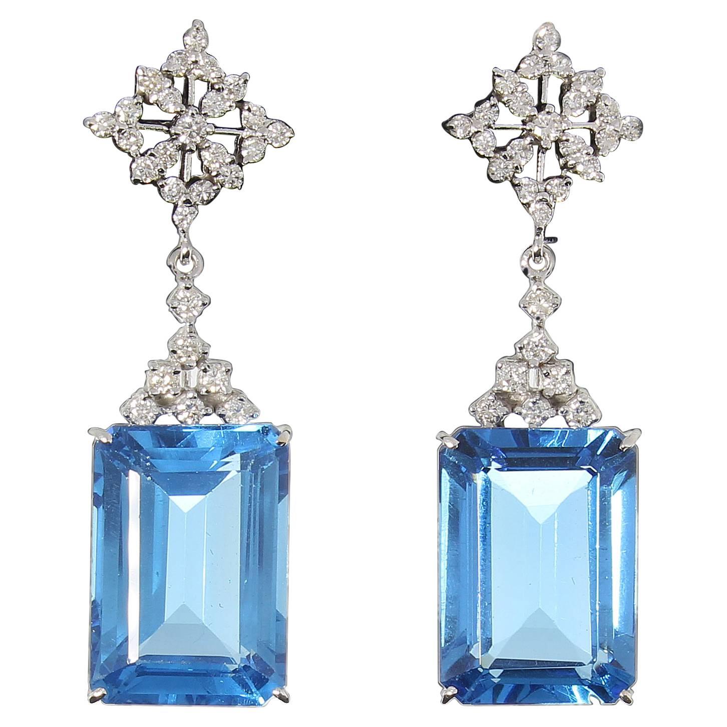 Blue Topaz Diamond Gold Drop Earrings