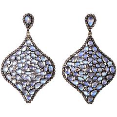 Exceptional Moonstone Diamond Silver Gold Chandelier Earrings
