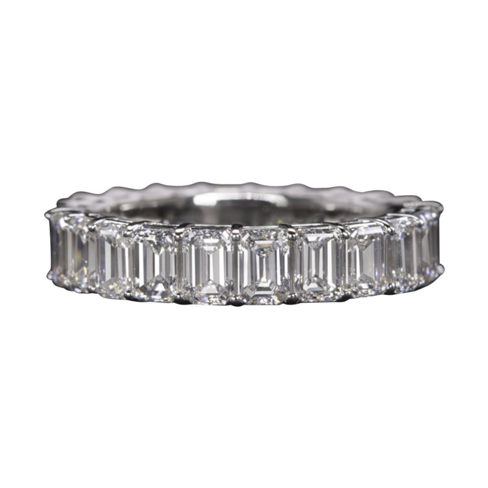 4.30 Carat Emerald Cut Diamond Wedding Band Eternity Ring Set in 14K White Gold 