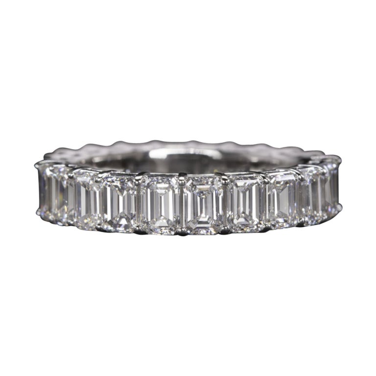 4.30 Carat Emerald Cut Diamond Wedding Band Eternity Ring Set in 14K ...