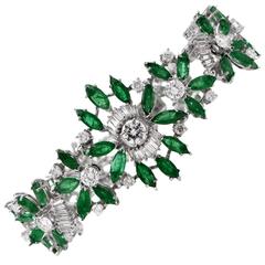Retro Emerald Diamond Gold Floral Bracelet