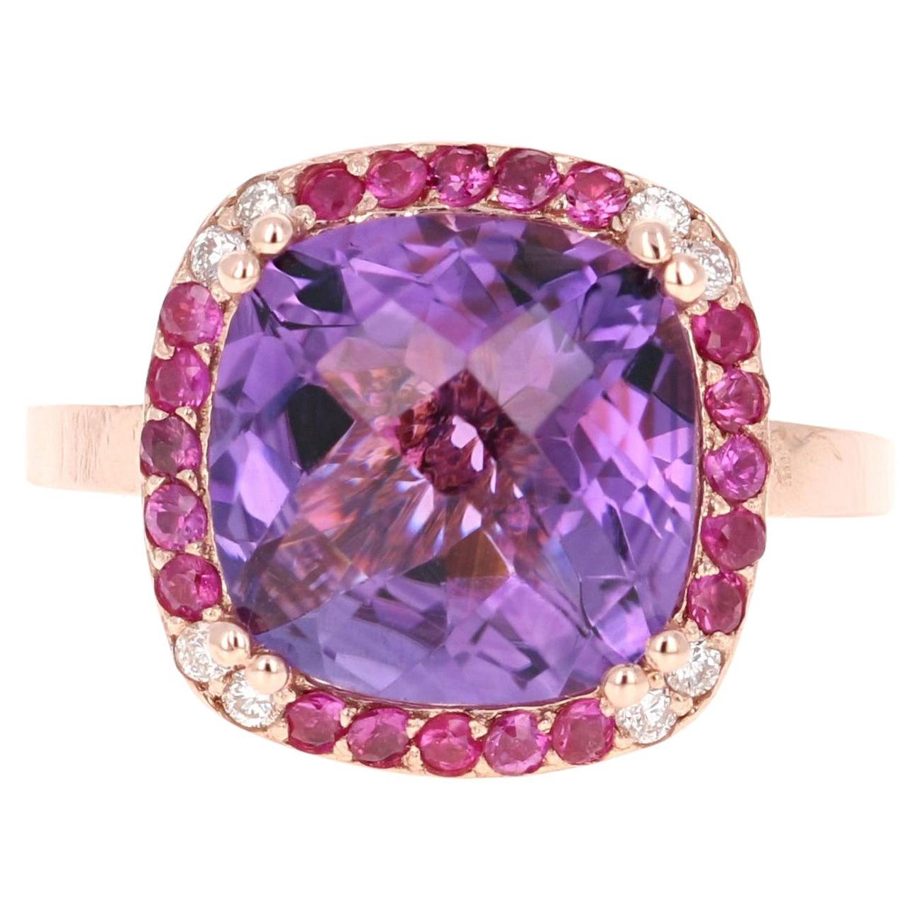 6.63 Carat Amethyst Pink Sapphire Diamond Rose Gold Cocktail Ring