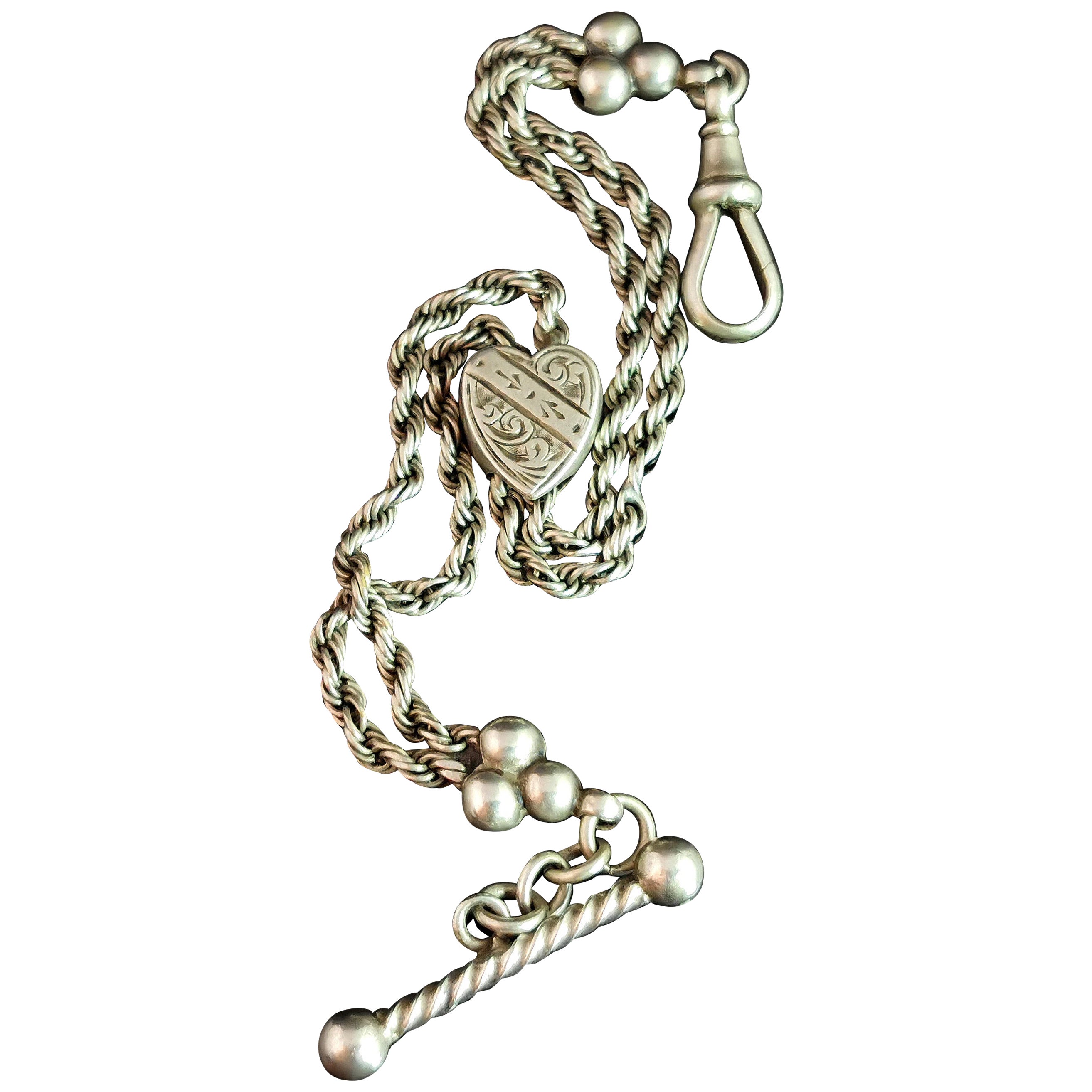 Victorian Silver Albertina Chain, Bracelet, Heart Slider