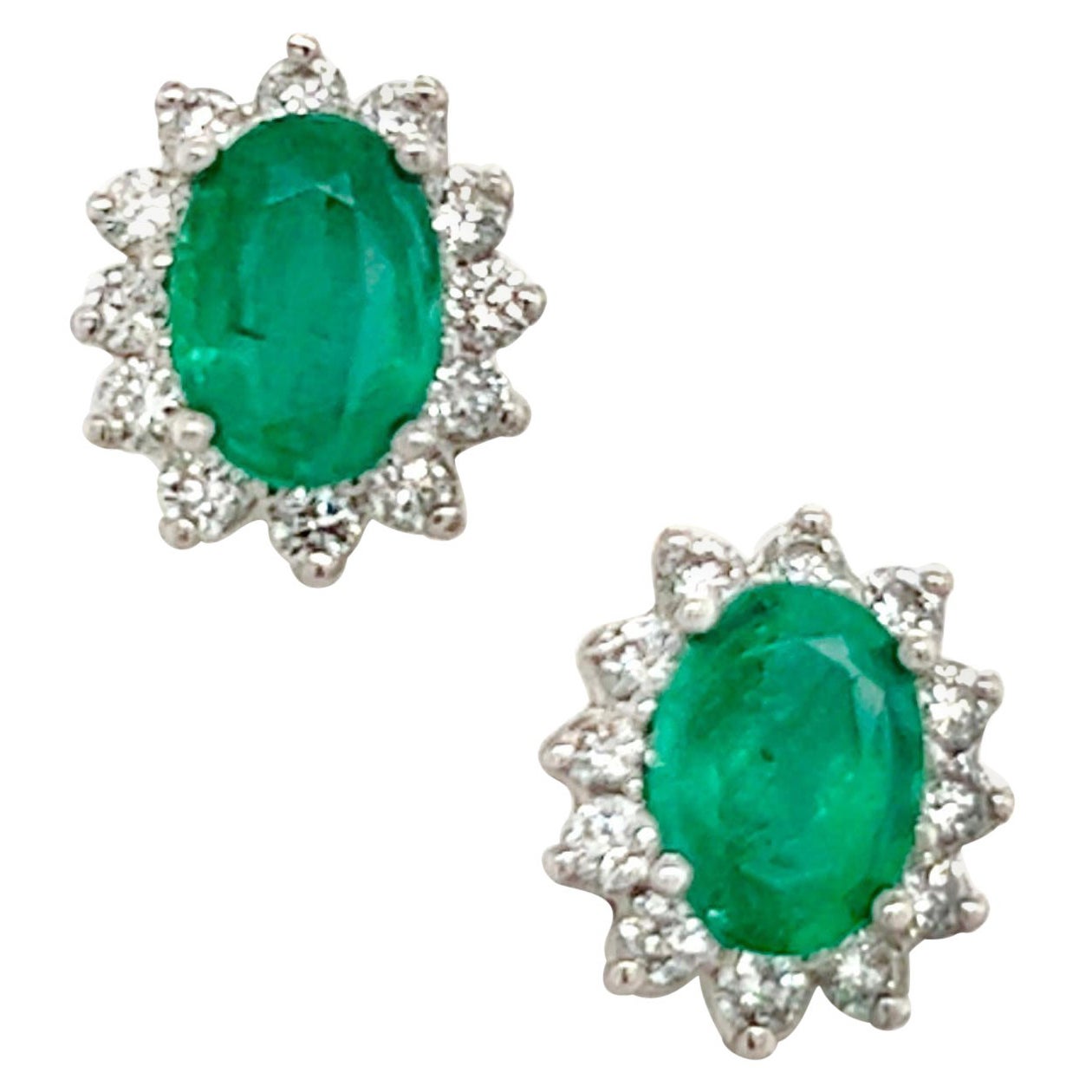 Natural Emerald Diamond Earrings 14k Gold 1.9 TCW Certified For Sale