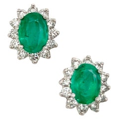 Vintage Natural Emerald Diamond Earrings 14k Gold 1.9 TCW Certified