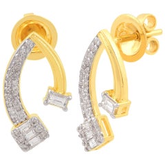 0.58 Carat SI Clarity HI Color Baguette Diamond Earrings 18 Karat Yellow Gold