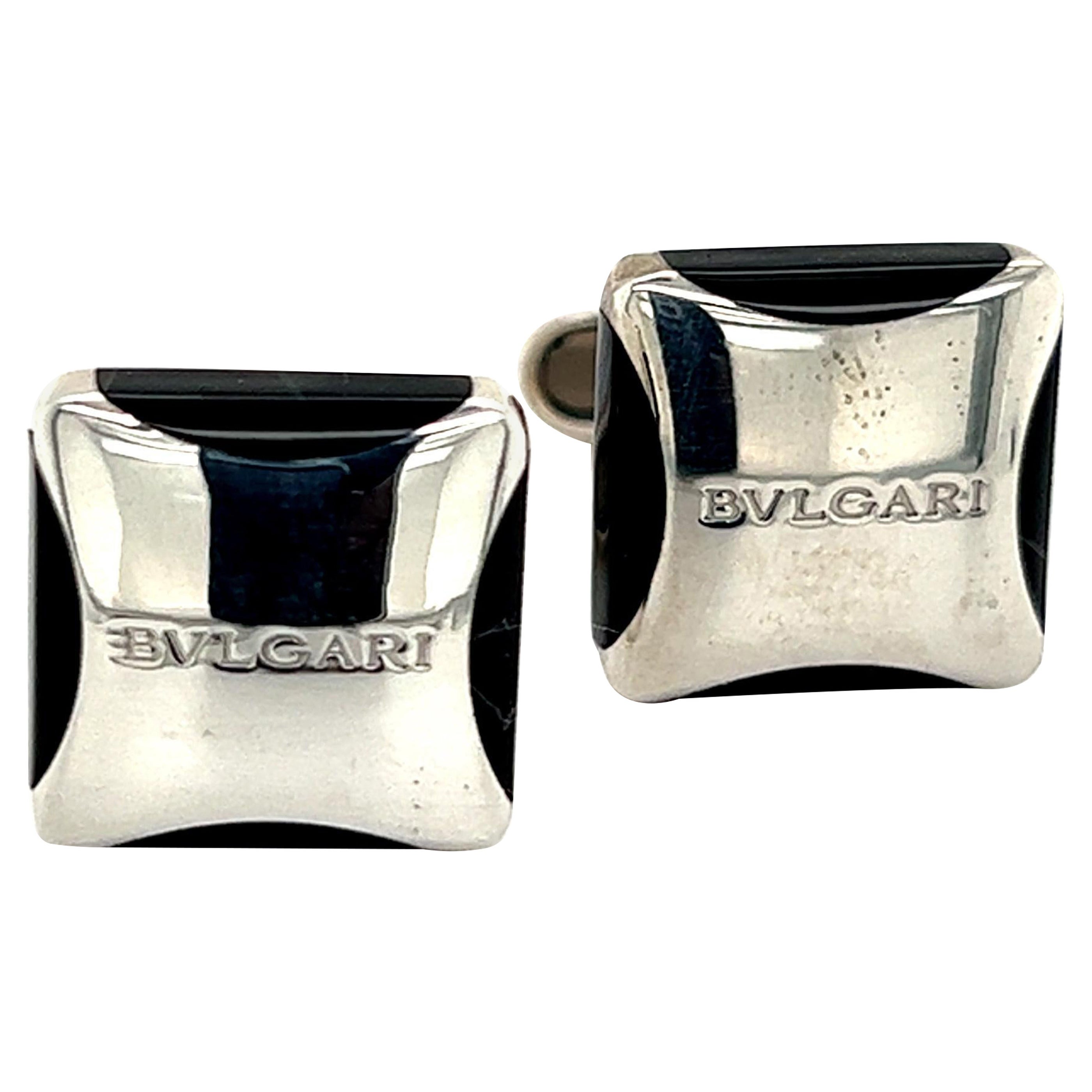 Bulgary Estate Onyx Cufflinks Sterling Silver 19.24 Grams B1 For Sale