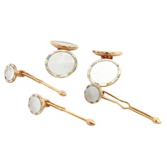 Used Estate Mother of Pearl Cufflinks Tuxedo Set 14k Gold 11.5 mm Certified