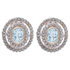 Aquamarine, Diamonds, Rose Gold and Silver Stud Earrings