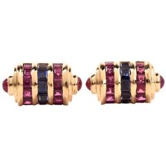 Ruby Sapphire Gold Tubular Cufflinks
