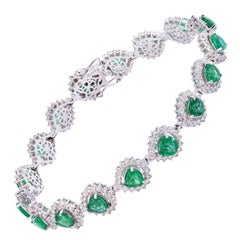 7.42 Cts Zambian Emerald Heart Shape Tennis Bracelet with Diamonds 14k Gold
