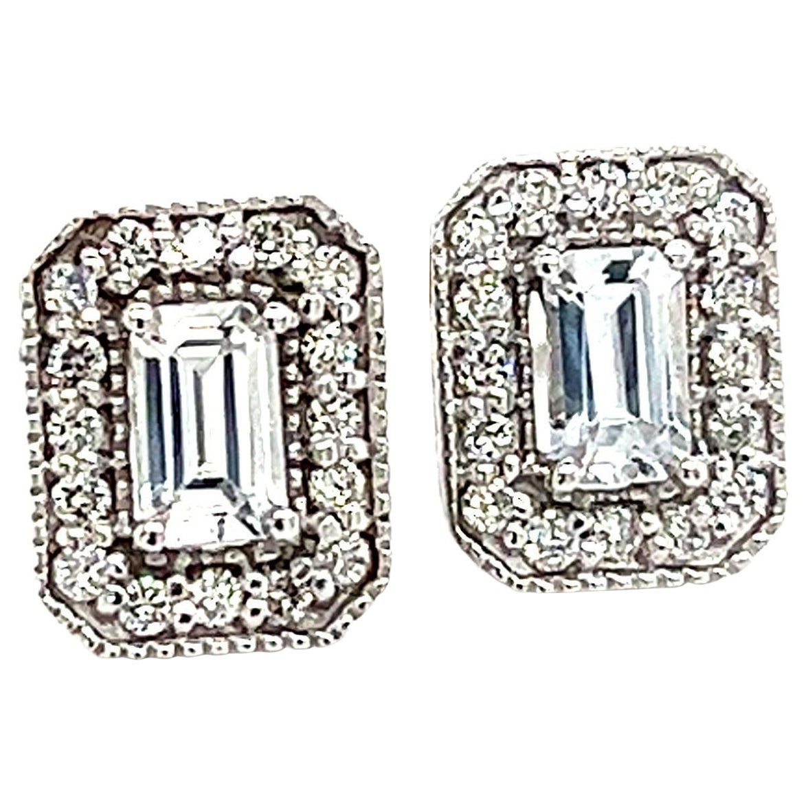 Natural Sapphire Diamond Stud Earrings 14k W Gold 0.96 TCW Certified For Sale
